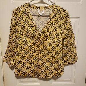 Talbots Yellow and Black Geometric Blouse